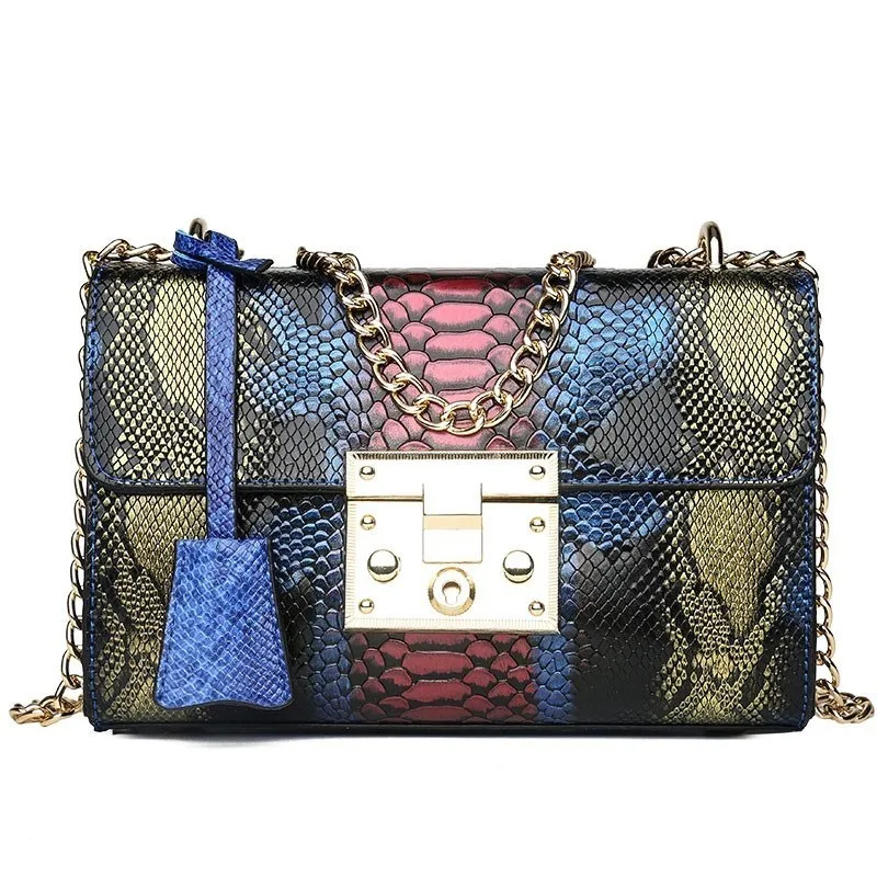 

2019 Fashion Female Shoulder Bag Chain Strap Flap Serpentine Handbags Party Clutch Bag Ladies Messenger Bags With Metal Buckle