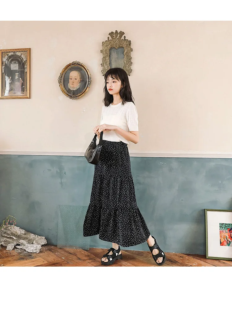 Летняя новая шифоновая волнистая в горошек юбка женская новая длинная юбка