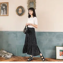 Летняя новая шифоновая волнистая в горошек юбка женская новая длинная юбка