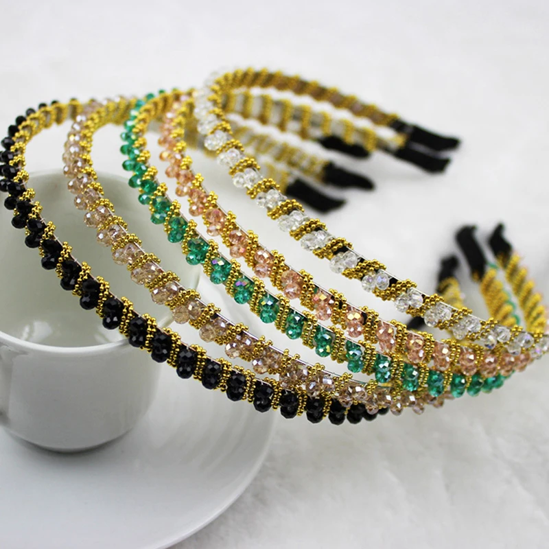 1PC Crystal Rhinestone Headband Women Single Row Crystal Beaded Hair Bands Jewelry Hair Band Accessories Random