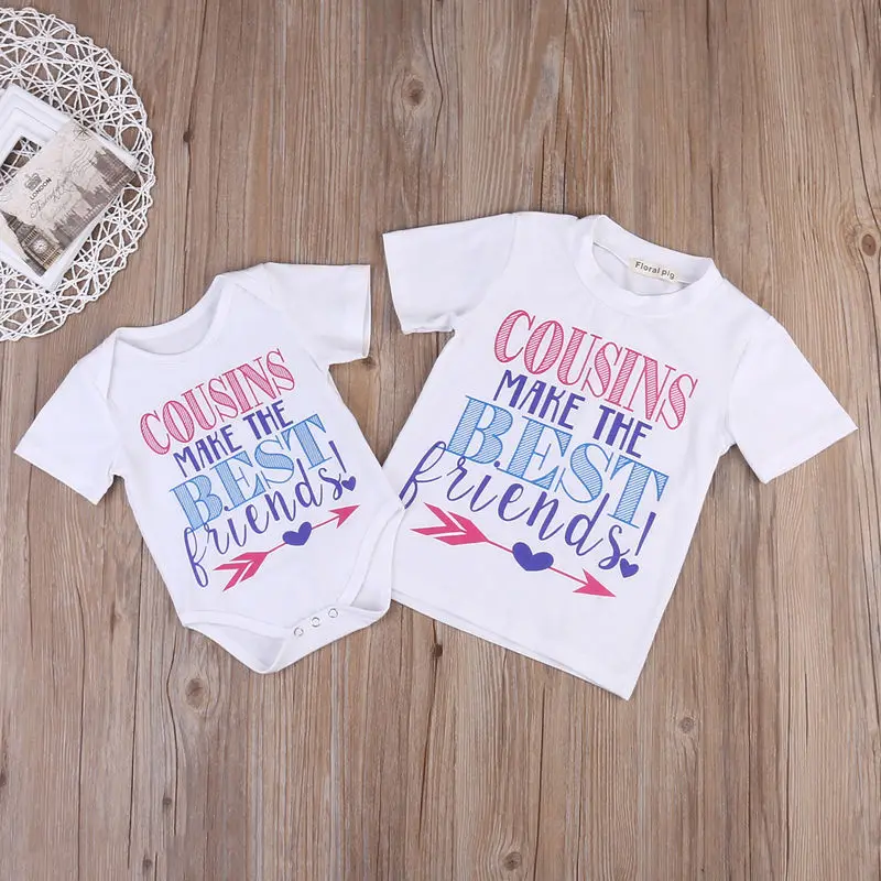 Newborn Baby Boy Girl Friend Matching Short Sleeves Outfit Kids