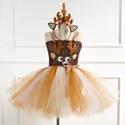 Рождественский олень платье-пачка для Платья для девочек на день рождения Новый год костюм животного на Хеллоуин Косплэй одежда для детей
