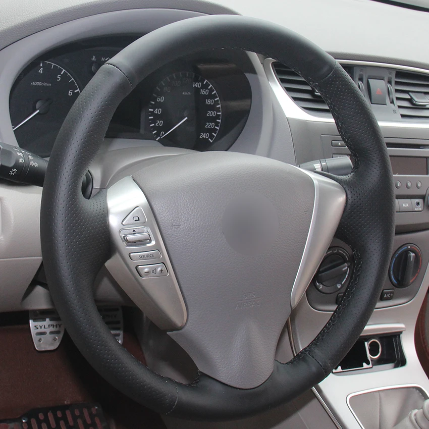 Черная синтетическая кожа для Nissan Tiida Sylphy Sentra Versa Note 2014 2017|car steering wheel cover|steering coverwheel