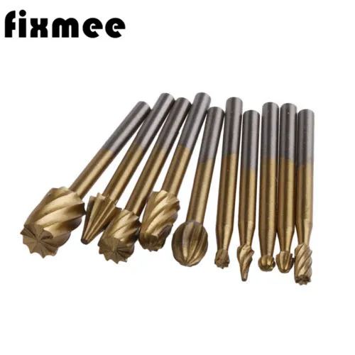 Fixmee 10pcs Titanium Dremel Routing Wood Rotary Milling Rotary File Cutter Woodworking Carving Carved Knife Cutter Tools Fixmee 10pcs Titanium Dremel Routing Wood Rotary Milling Rotary File Cutter Woodworking Carving Carved Knife Cutter Tools