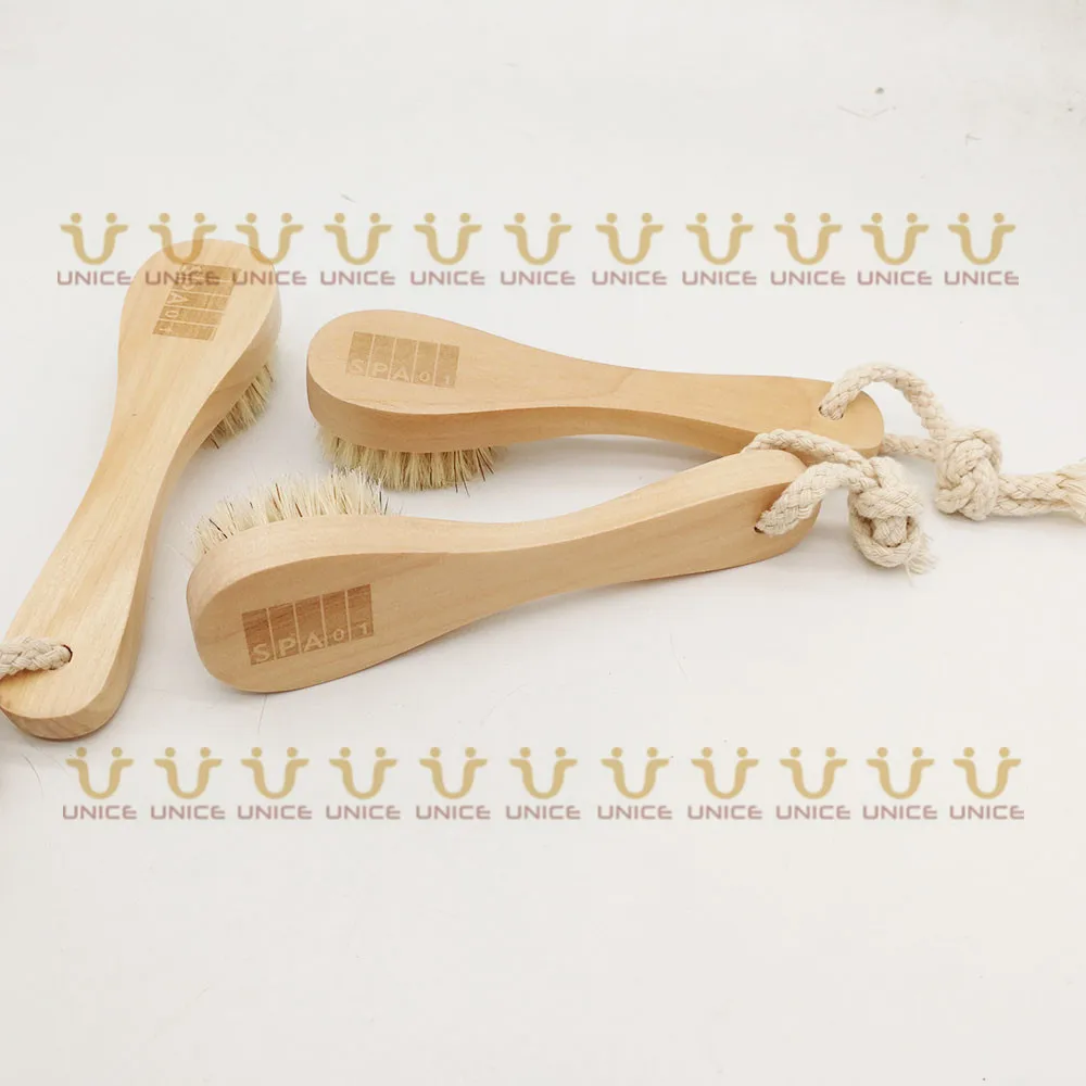 100Pcs/Lot OEM Customized LOGO Boar Bristle Facial Shaving Brush Wooden Handle Cleaning Grooming