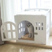Кошка спальная кровать с дверью окно, кошка кровать домик для кошек для маленьких собак гнездо четыре сезона вилла моющиеся кошки кровати палатки Котенок Дом