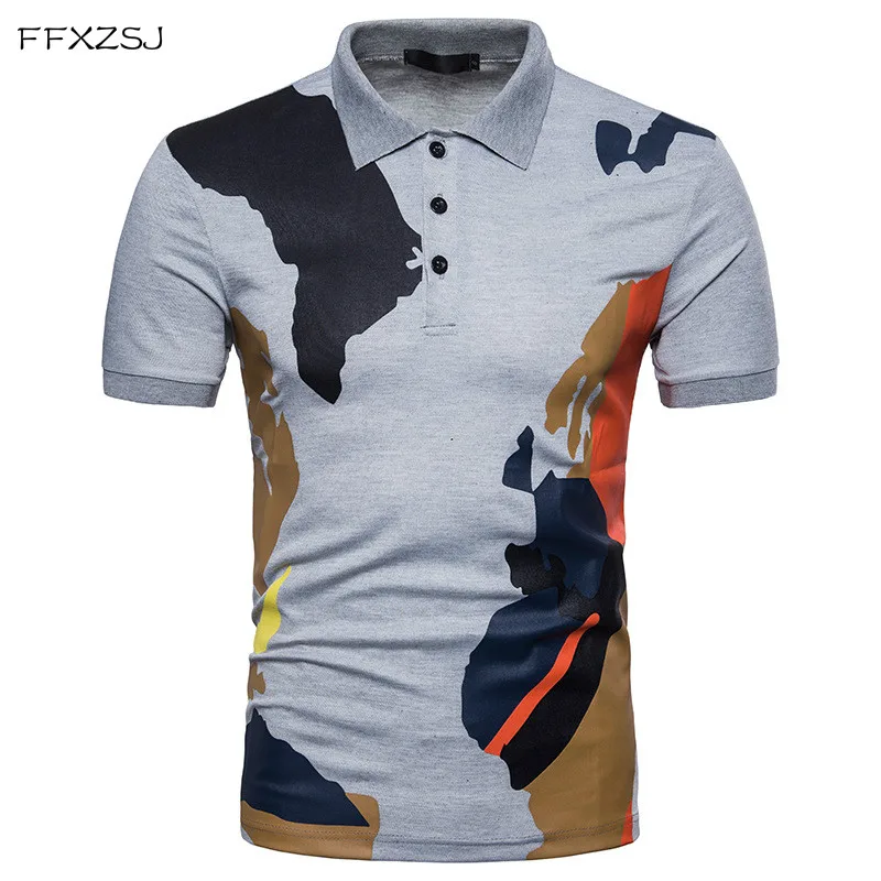 

FFXZSJ 2018 high quality summer fashion men's casual simple European Code camouflage printing Lapel short sleeve POLO