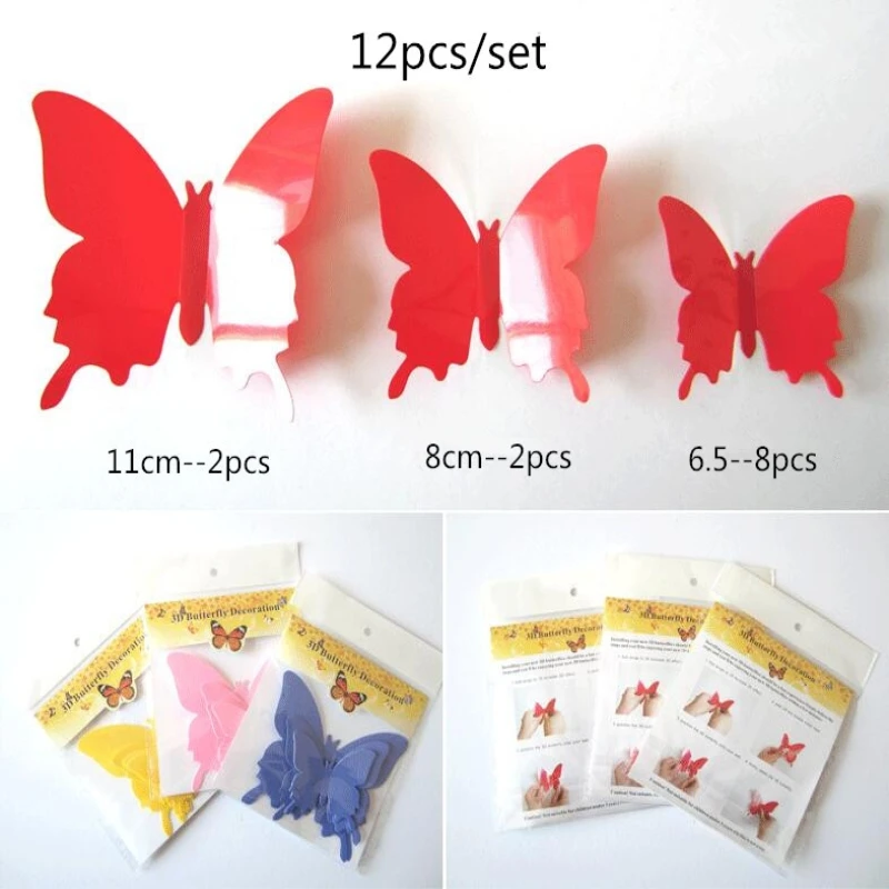 12 قطعة/المجموعة جديد المؤهلين ملصقات جدار PVC زهرة 3D فراشة ديكور المنزل ملصقات جدار قوس قزح ديكور المنزل لغرفة المعيشة