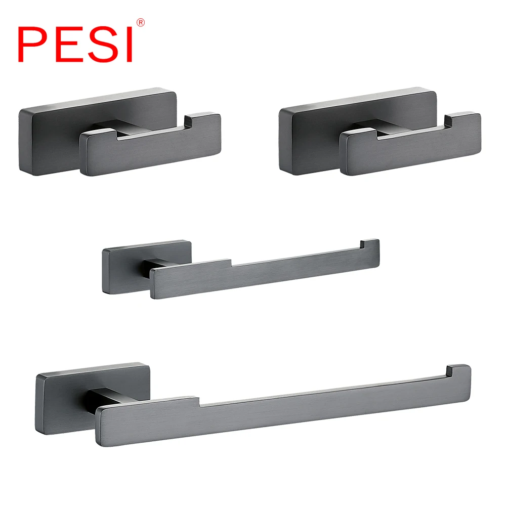 

Bathroom Accessories Luxury All Brass Towel Ring Rack Bar Toilet Paper Tissue Holder Shelf Hardware Set Robe Hook, Gun Gray.