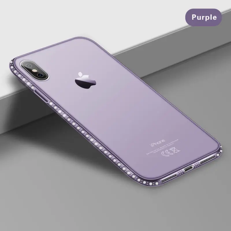 Прозрачные блестящие стразы, мягкий чехол для iPhone XS MAX XR X 8 7 6S 6 Plus 5 5S SE, блестящий прозрачный чехол из ТПУ для телефона s - Цвет: Purple