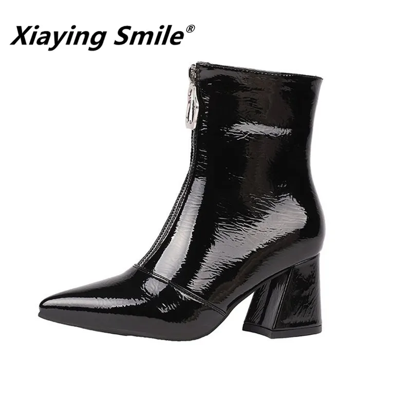 Skup Xiaying uśmiech Hot sprzedaż kobiety botki internetowe gwiazdy styl Pointed Toe solidne buty damskie moda na co dzień do szycia buty z zamkiem błyskawicznym
