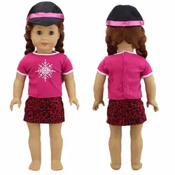 Модные Розовые наряд Снежинка рисунок футболка Топы леопардовая юбка черный жокей Кепки одежда для American Girl Кукла 18 "аксессуары