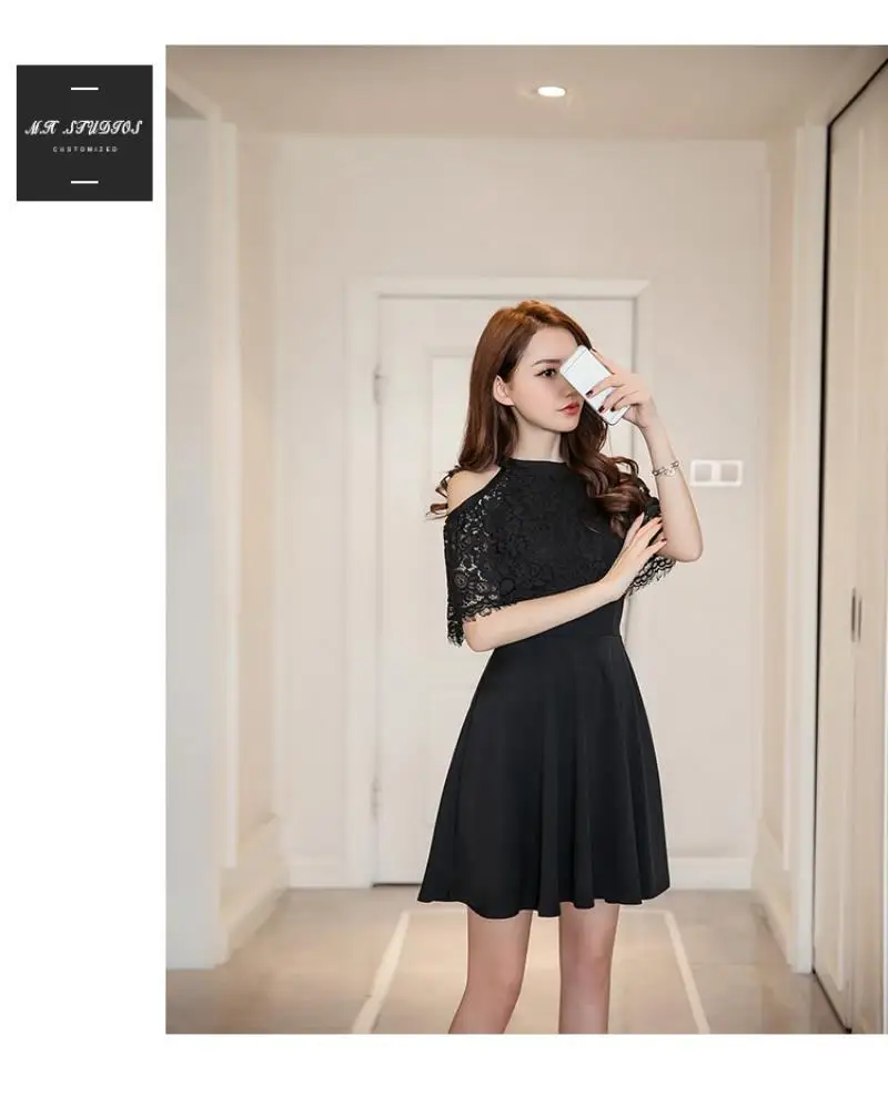 2018 New Arrivals Summer Women dress Short Sleeve Slim Hollow Out Lace A Word Is Bitter Fleabane Dresses Free Shipping