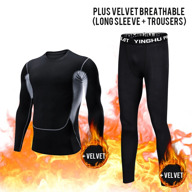 

BINTUOSHI 2Pcs Men's Sport Suit Wear Keep Warm Long Sleeve Suit Fitness Exercise Training Sports Thickening Fleece Sports Set