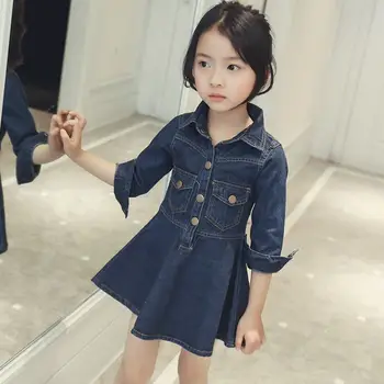 

2019 New Spring Autumn Children Girl Cotton Solid Jeans Princess Dress Kids Dresses For Girls Toddler Girl Clothes Vestidos T108