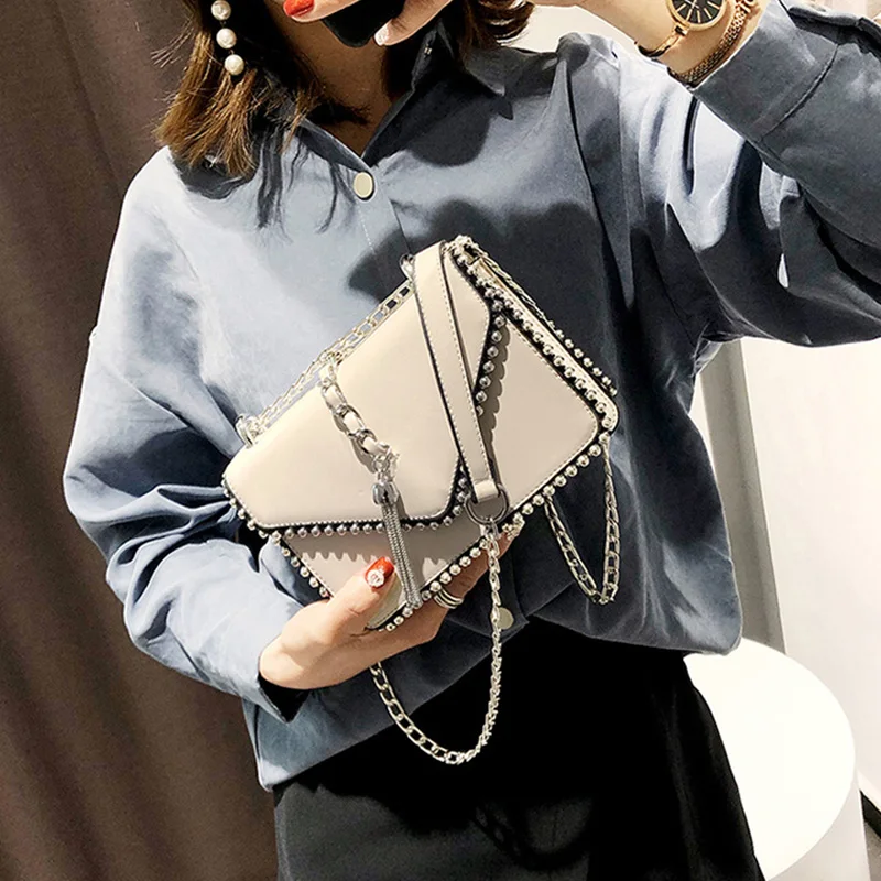 Fashion Simple Flap Bag Small PU Leather Women Handbag Designer Chain Rivet High Quality Female Shoulder Messenger Bags SS0416 (16)