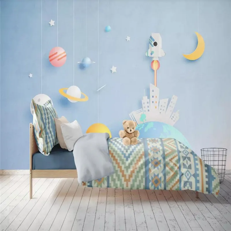 Cartoon spaceship children's room background professional production mural factory wholesale wallpaper mural poster photo wall Cartoon spaceship children's room background professional production mural factory wholesale wallpaper mural poster photo wall