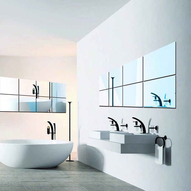 

16PCS PET Mosaic Mirror Wall Stickers Kitchen Waterproof Bathroom Home Decoration Self Adhesive Squares Plane Wall Stickers S35