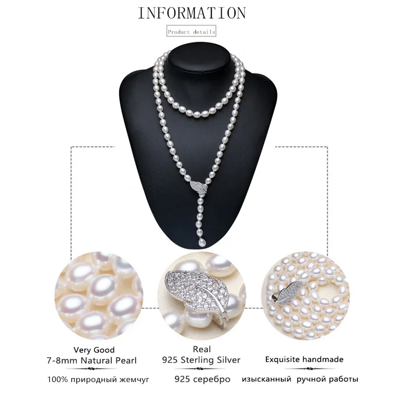 ASHIQI 90 см ожерелье из культивированного натурального пресноводного жемчуга 925 серебро Длинная цепочка для свитера модные ювелирные изделия для женщин подарок
