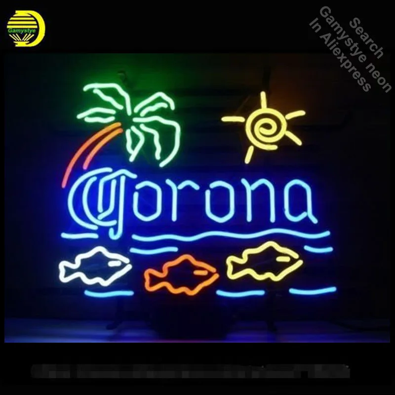 Neon Sign for Corona Fish Palm Tree Neon Bulbs Sign Beer Bar Pub Store