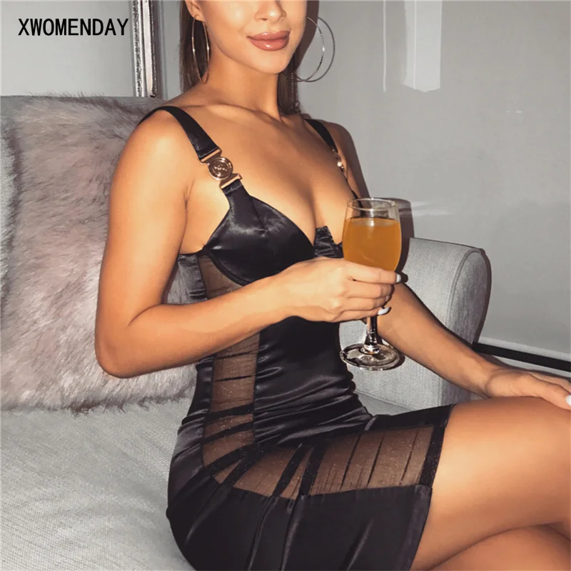 

Night club Casual Skinny Mini Dress Vestidos 2019 Lace Patchwork Sexy Bodycon Dress Women Deep V Neck Strap Sheath Party Dress