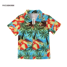 Летняя рубашка с принтом кокосовой пальмы для маленьких мальчиков Повседневная рубашка с короткими рукавами и отложным воротником Топы