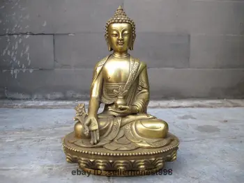 

15CM(6")Chinese Tibet Buddhism Brass Copper Medicine Sakyamuni Buddha Statue Garden Decoration Brass Bronze