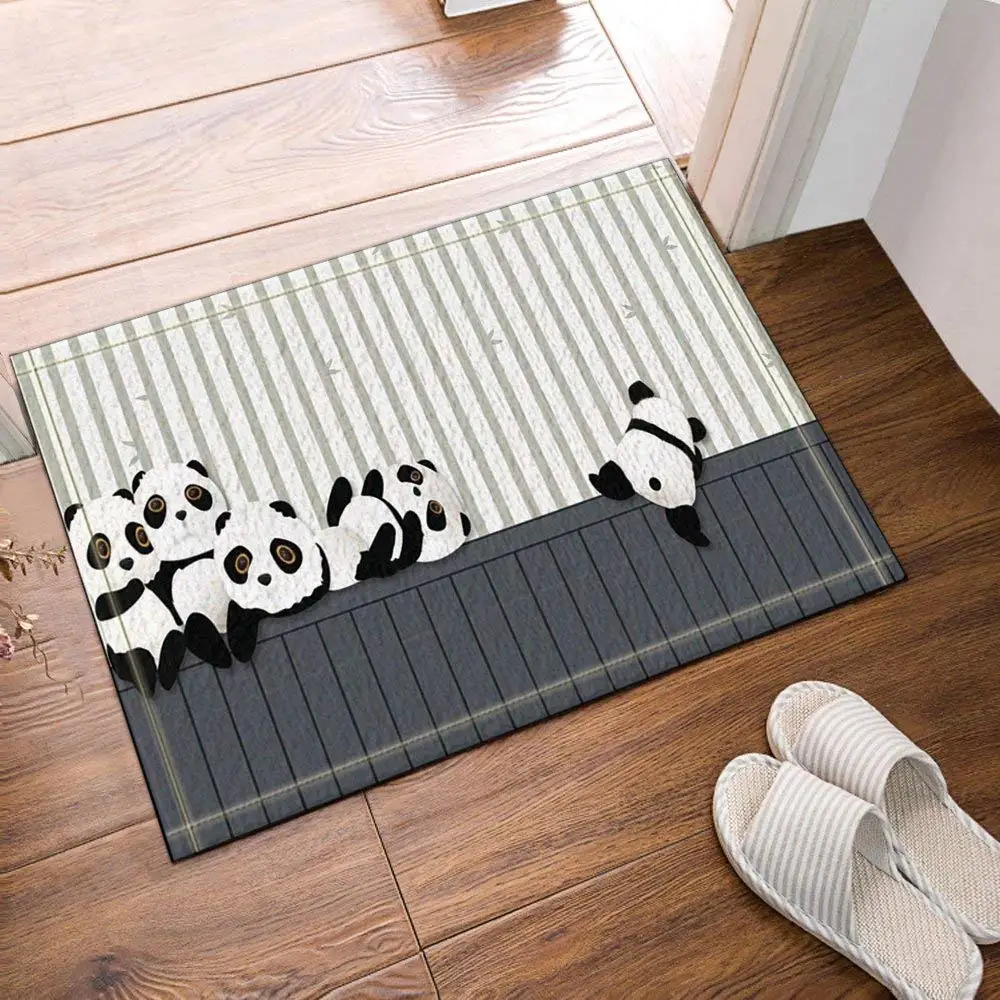 

Cartoon Panda Playing on the Wooden Bath Rugs Non-Slip Doormat Door Mat