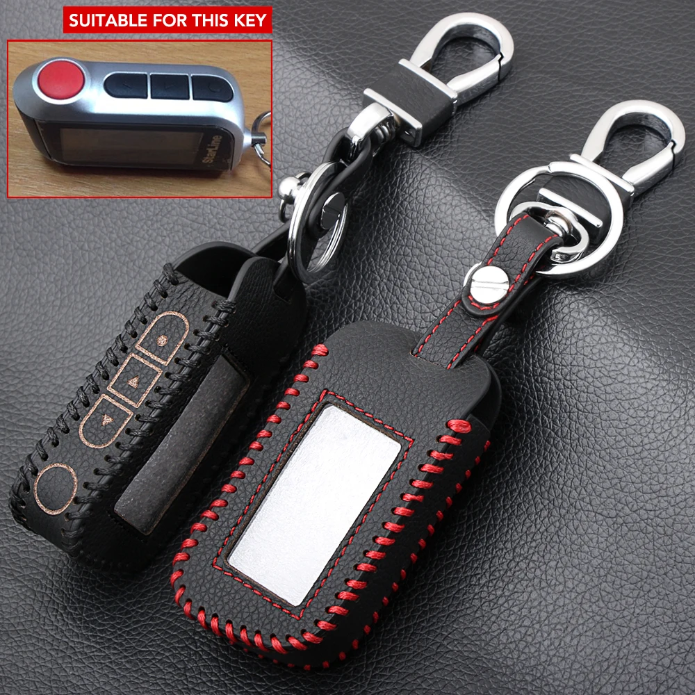 

VCiiC Car Accessories Leather Key Case For For Starline A93 A63 Car LCD Alarm Remote Controller Keychain Cover Hand-Made Style