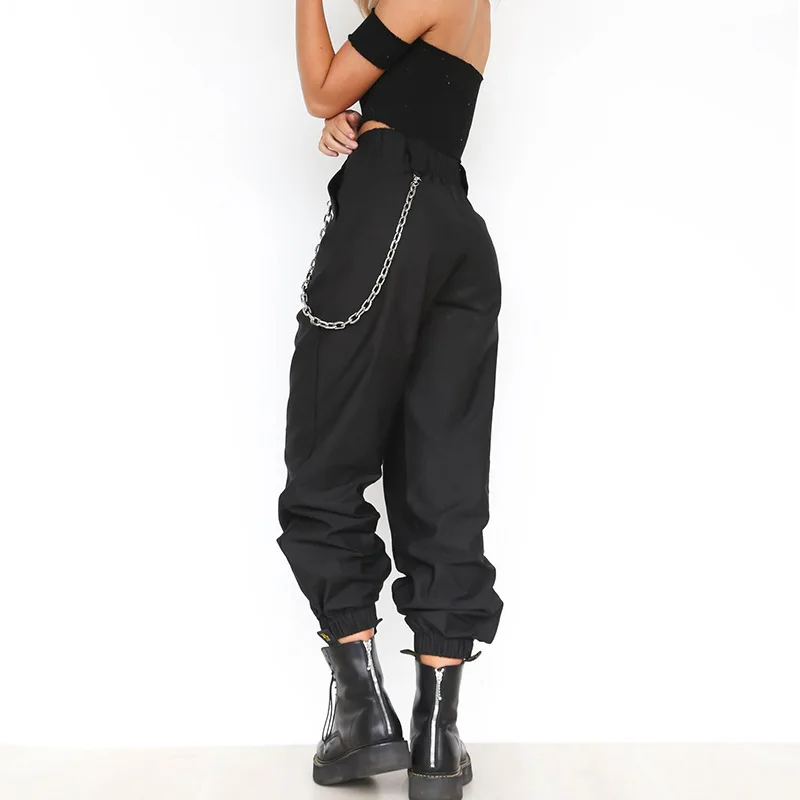2018 Fashion Women Chain Pocket Cargo Pants Female Harem Pants Fitness Streetwear Trousers Pants