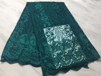 

French Bead Lace Fabric Green 2018 Latest African Mesh Tulle Lace Fabric 5Y Nigerian Guipure Lace Fabric High Quality