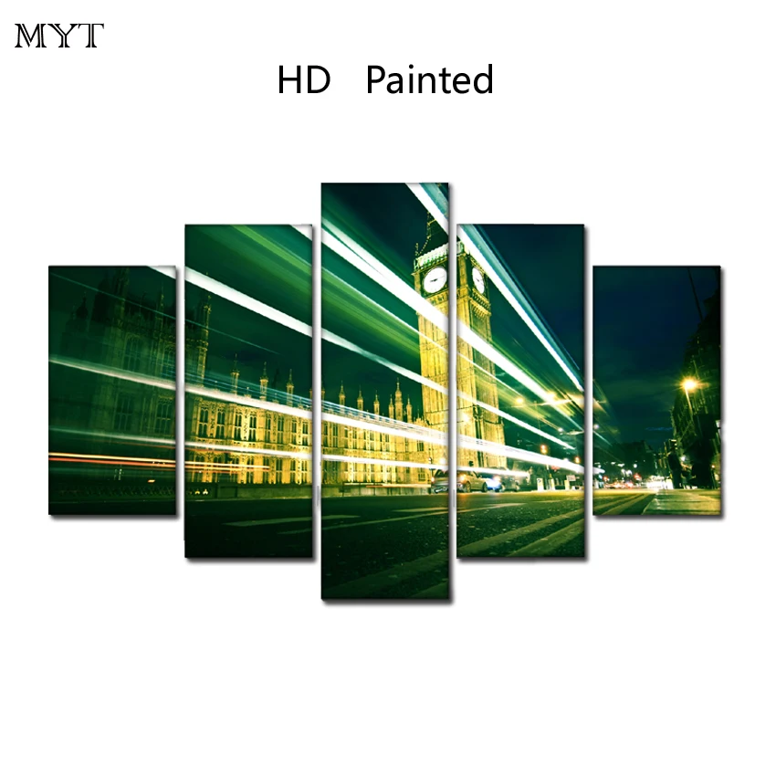 2018 Высокое качество HD с современный город ночной вид на холст картина 5 шт. стены Книги по искусству стены картину для Гостиная дома DEC