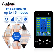 EMS Tens Machine Unit Electric Massager Pulse Muscle Stimulator Electrode Pads Digital Therapy Pain Relief Machine 15 Modes Tens tens unit dual channle output tens ems digital therapy pain relief electrical nerve muscle stimulator with gloves and slipper
