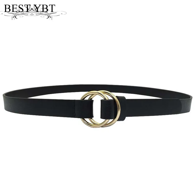 

Best YBT Women belt fashion trend double ring buckle Women fine belt quality Imitation leather casual Women business belt