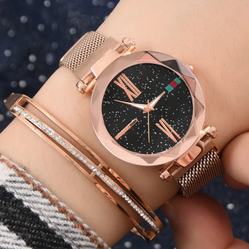 

Luxury Women Watches Fashion Ladies Watch Gift for Women Stainless Steel Rose Gold Diamond Starry Sky Quartz Wristwatches Clock