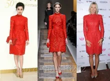 Vestidos para festa Kleid Für Prom Abendkleider A-linie Red Spitze Prom Kleid Knie-länge Long Sleeves brautkleider 2015