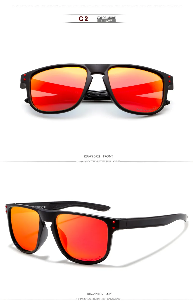 Новые мужские солнцезащитные очки, поляризационные спортивные солнцезащитные очки KDEAM, мужские зеркальные солнцезащитные очки классического дизайна для вождения, мужские очки с коробкой
