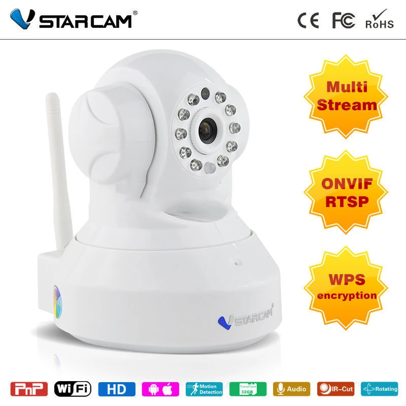 Vstarcam C7837WIP HD 720P Wifi IP Camera wireless Support 64G Sd Card And Two Way Audio P2P IP Security Cam 2015 vstarcam t6835 micro tf sd card security ip camera wireless wifi p2p plug