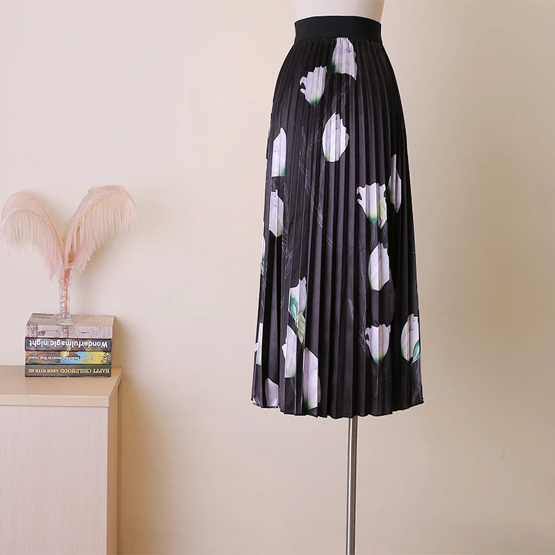 Mediados Paraguas Casual Flor Alta Las Ternero Falda blanco Cintura Impresión Faldas Mujer 2019 Moda Mujeres azul Verano Y Negro De Elegante Primavera Damas vwx67Una