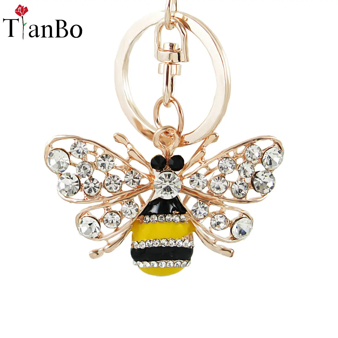 

Creative Crystal Rhinestone Bee Honey Keychains Keyring Women Car Bag Charms Trinket Key Ring Holder Pendant Christmas Jewellery