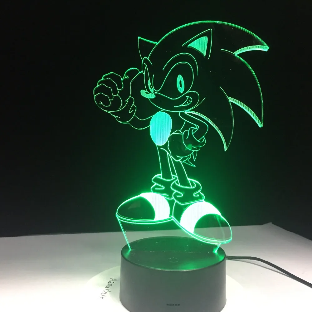 Аниме Sonic The Hedgehog Figure 3D светодиодный Настольный светильник с эффектом вспышки 7 красочных акриловых визуальных иллюзий USB СВЕТОДИОДНЫЙ светильник для детей