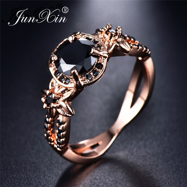 Cute Female Crystal White Blue Green Round Ring Fashion Rose Gold Flower Ring Zircon Stone Engagement Rings For Women