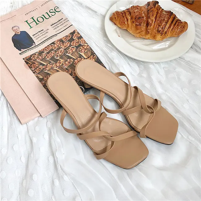 

MONMOIRA Open Toe Cross-tie Slipper Sandals Women Slip on Med Heel Elegant Ladies Shoes Vintage Beach Sandals Women SWC0490