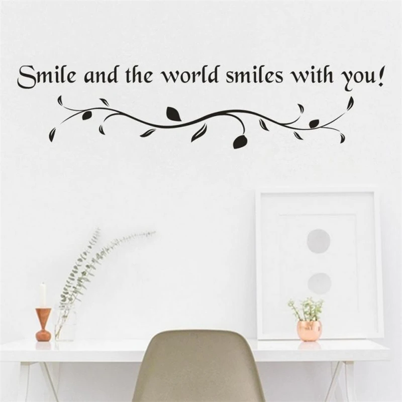 2018 New Creative Smile And The World Smiles With You Removable Art Vinyl Mural Home Room Decor Wall Stickers C0331 #30         01