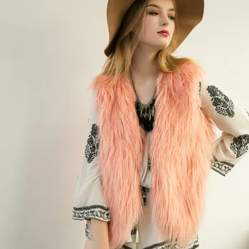 

Chic Long Hair imitation fur Vest V-neck Faux Fox Fur vest With buckle fur Basic Tank Tops Short Waistcoat fur sleeveless Coat