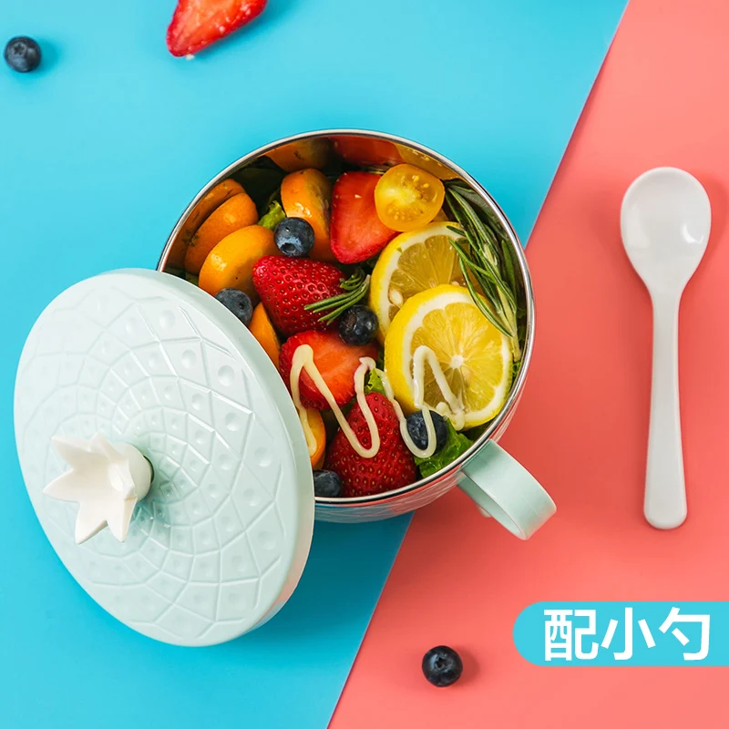 Fruit shape stainless steel instant noodle bowl creative large eating household tableware with lid large of soup bowl