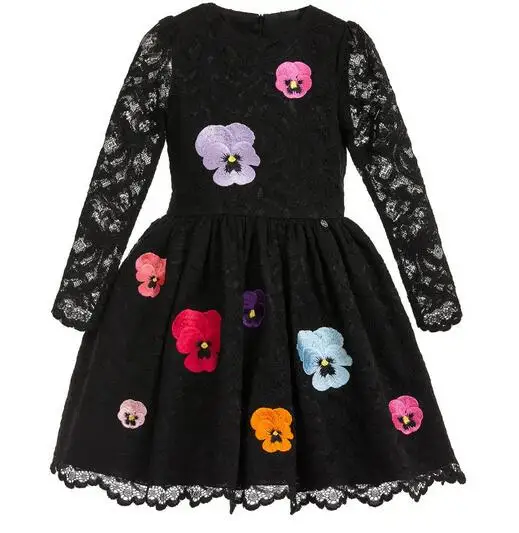 

Girl's Fashion Princess Dresses 2017 Autumn Long Sleeve Lace Flowers Kids Party Formal tutu dress Children's Clothing Dancewear