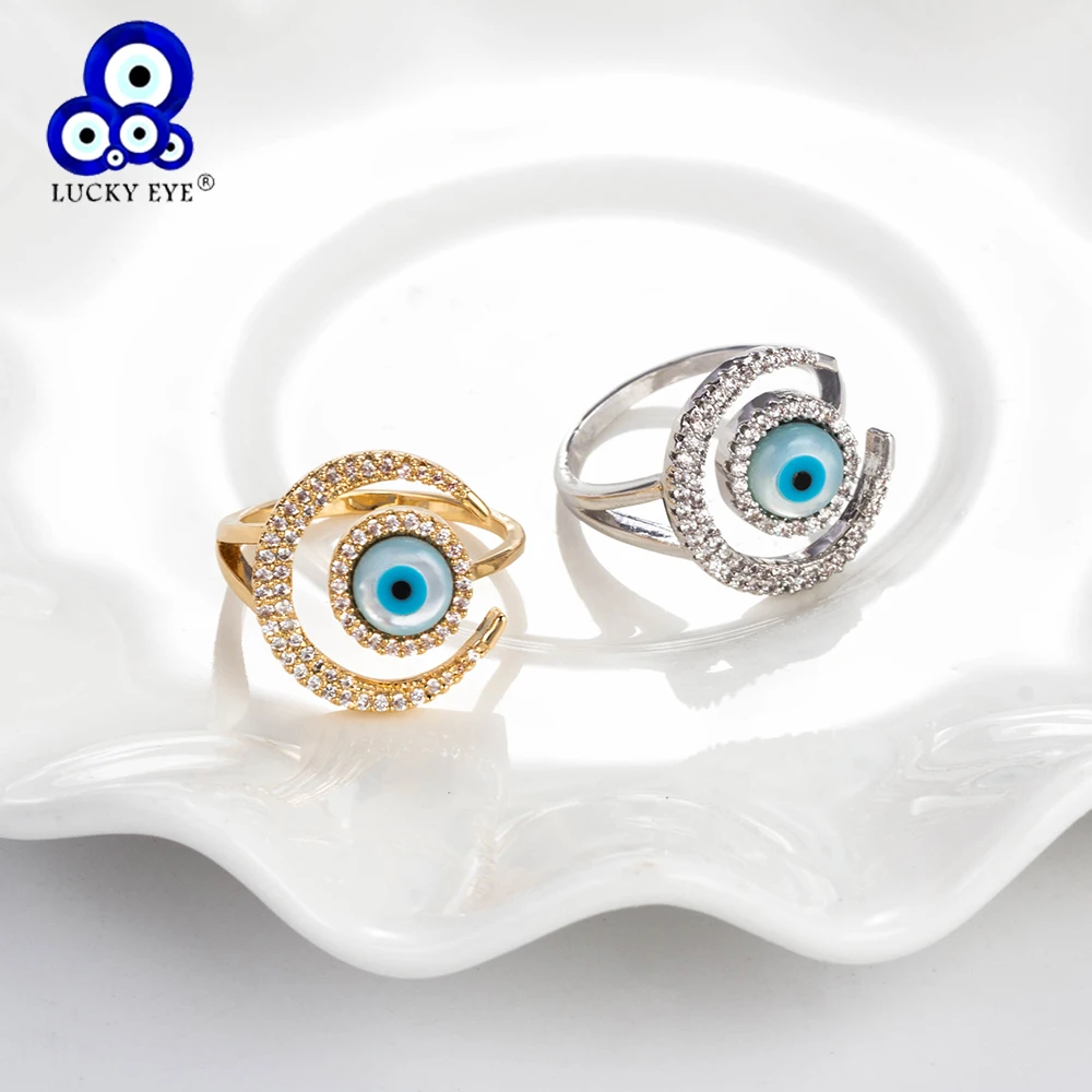 

Lucky Eye Copper Rings Shell Moon Rings For Womens Girls Evil Eye Jewelry Cubic Zirconia Ring Party Gifts EY5298