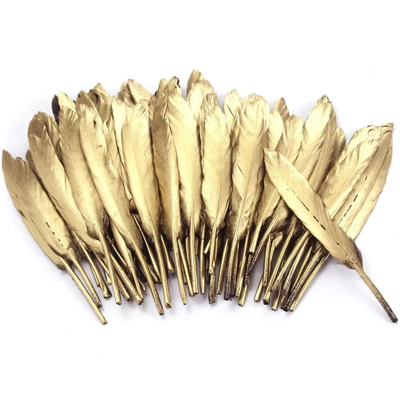 atrapasueños bricolaje Disfraces Hats para decoración de aretes Boda artesanía natural Plumas de ganso Mwoot 40pcs Plumas blancas naturales con punta empapada en oro 