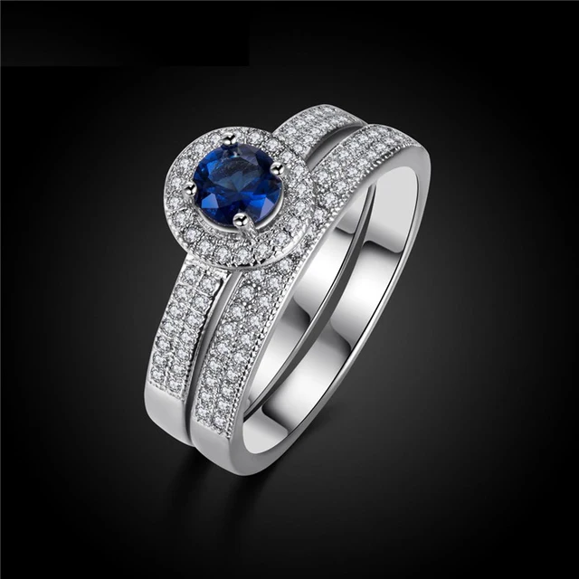 H: HYDE Argento Colore Blu Anello di Cristallo Set Fashion Wedding & Engagement H: HYDE Argento Colore Blu Anello di Cristallo Set Fashion Wedding & Engagement
